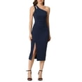 thumbnail image 1 of INSPIRE CHIC Women's Sleeveless One Shoulder Slit Fashion Tight Formal Party Midi Dress L Navy Blue, 1 of 6