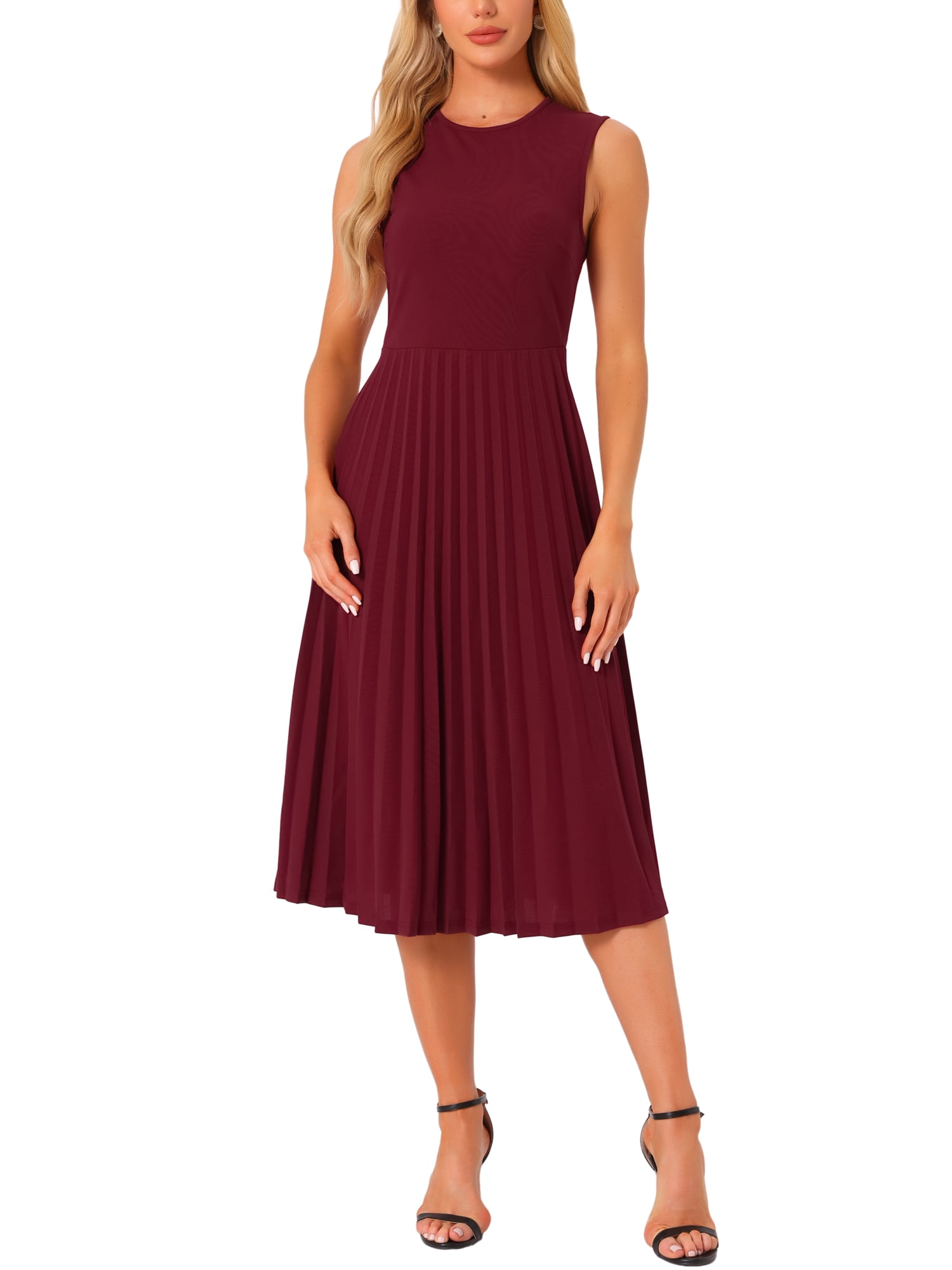 Allegra K Women's Sleeveless Pleated Midi Dress - Ruffle Hem Knit Dress For Office & Party
