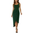 thumbnail image 1 of INSPIRE CHIC Women's Sleeveless Scoop Neck Ruched Split Hem Bodycon Midi Dress Dark Green M, 1 of 5