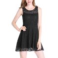 thumbnail image 1 of Allegra K Women's Sleeveless Semi Sheer Yoke Floral Lace Mini Flare Dress, 1 of 7