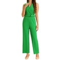 thumbnail image 1 of INSPIRE CHIC Women's Sleeveless Shawl Collar Office Belted Cropped Jumpsuit Romper M Grass Green, 1 of 6