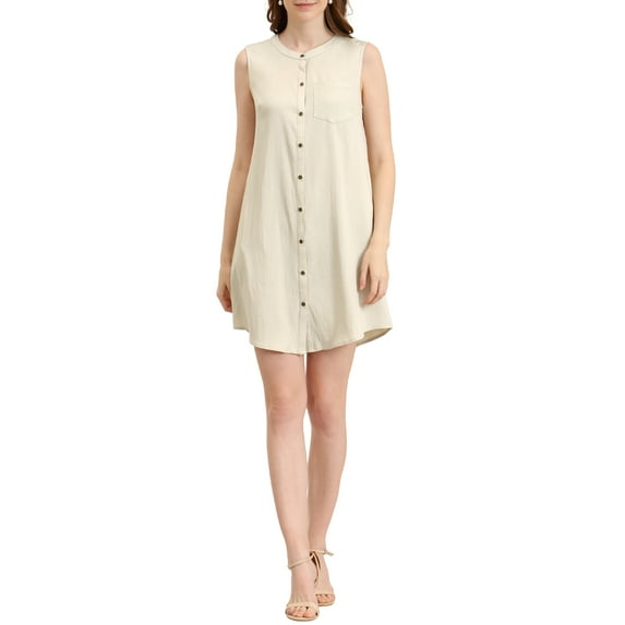 Allegra K Women's Sleeveless Shirtdress with Pockets Button Up Chambray Dresses