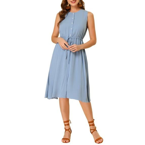 INSPIRE CHIC Women's Sleeveless Solid Button Front Drawstring Dress