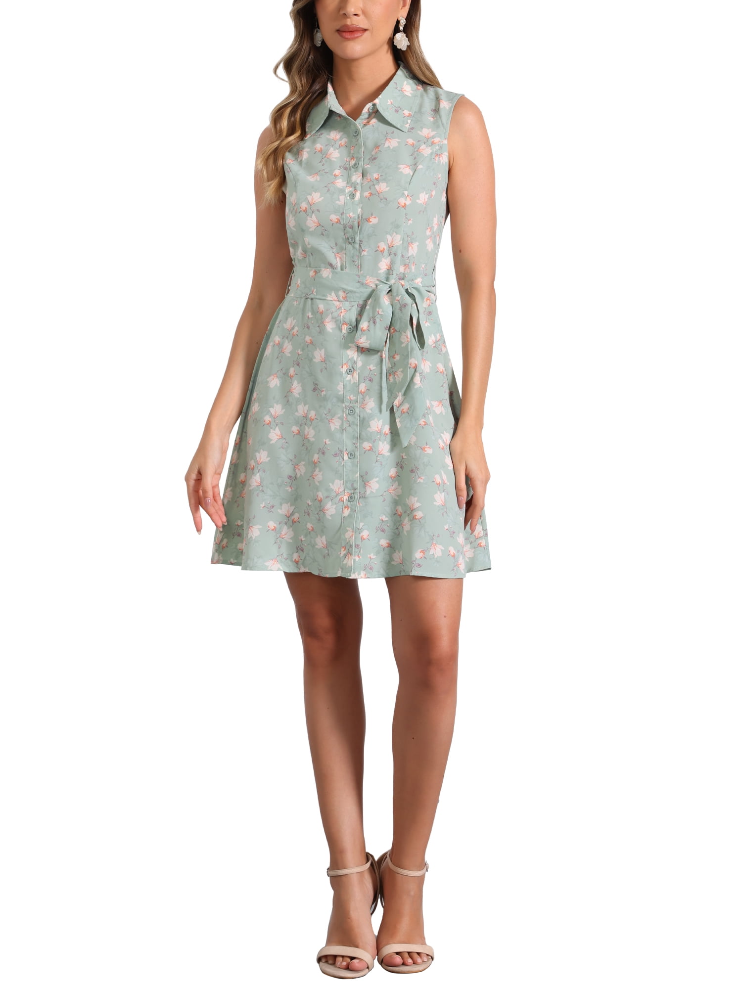 Collared neckline button down floral print dress with crochet trimmed details main image 0