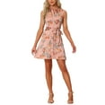 thumbnail image 1 of INSPIRE CHIC Womens Sleeveless Turndown Collar Above Knee Button Down Floral Print Dress S Pink, 1 of 6