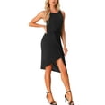 thumbnail image 1 of INSPIRE CHIC Women’s Sleeveless Twist Front Wrap Waist Asymmetrical Hem Split Bodycon Midi Dress Black XS, 1 of 5