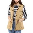 thumbnail image 1 of INSPIRE CHIC Women's Sleeveless Jacket Drawstring Waist Zip Up Cotton Cargo Vest with Pocket 3XL Khaki, 1 of 8