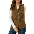 thumbnail image 1 of INSPIRE CHIC Women's Sleeveless Jacket Drawstring Waist Zip Up Cotton Cargo Vest with Pocket M Brown, 1 of 9