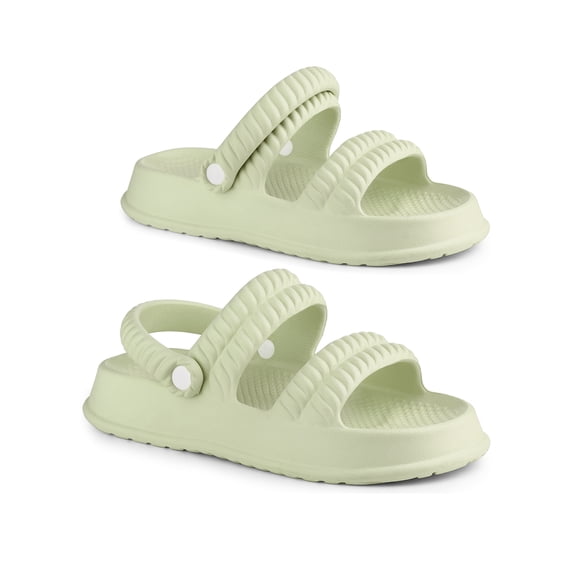BLISSFUL STEP Women's Slide Sandals Two-Way Wear Light Weight Slingback Flat Sandals Green 6.5