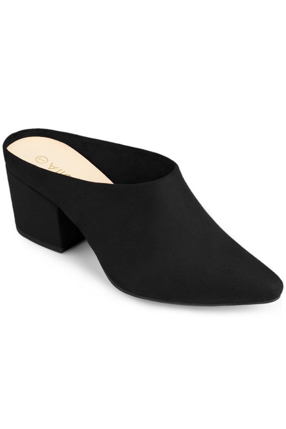 Women's Slides Block High Heels Slip on Pointed Toe Slide Mules Black 7