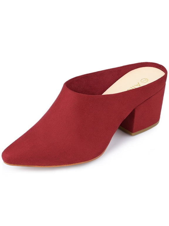 Women's Slides Block High Heels Slip on Pointed Toe Slide Mules Red 7