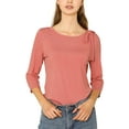 thumbnail image 1 of Allegra K Women's Slim Fit Bow Tie Neck 3/4 Sleeves Work Elegant Knit Top, 1 of 7