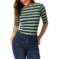thumbnail image 1 of INSPIRE CHIC Mother's Day Women's Striped Shirts Slim Fit Elbow Sleeves Boat Neck T-Shirt S Green Gray, 1 of 6
