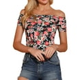 thumbnail image 1 of Allegra K Women's  Slim Fit Short Sleeves Off the Shoulder Cropped Top, 1 of 7