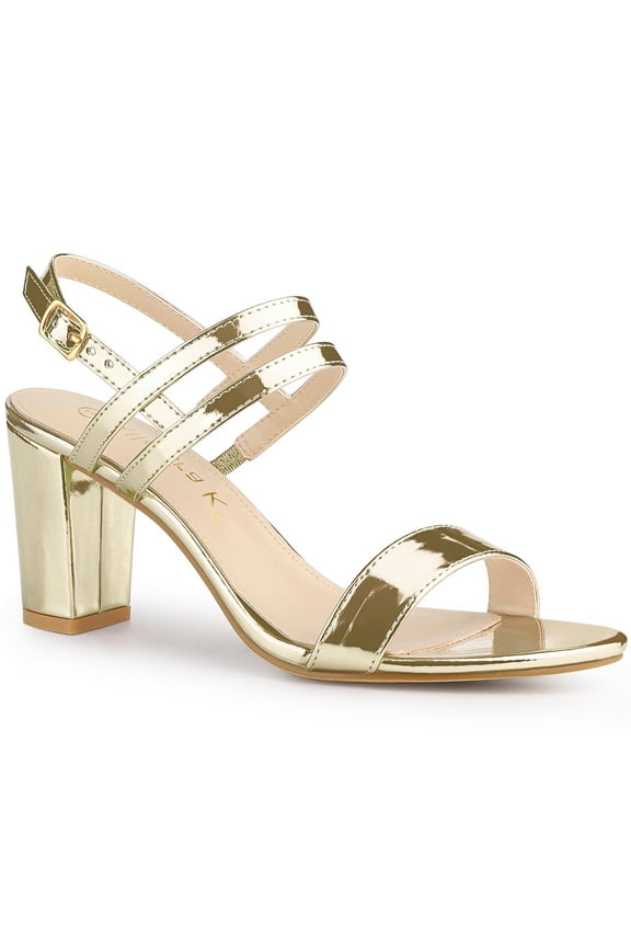 Women's Slingback Block Heel Ankle Strap Sandals Gold 7