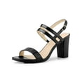 thumbnail image 1 of BLISSFUL STEP Women's Slingback Block Heel Ankle Strap Sandals Black 6, 1 of 8