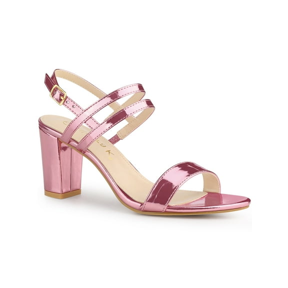 BLISSFUL STEP Women's Slingback Block Heel Ankle Strap Sandals Pink 9.5