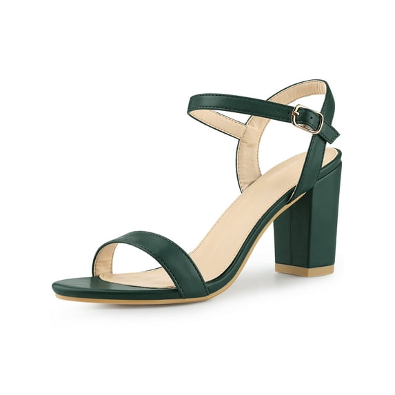 BLISSFUL STEP Women's Slingback Block High Heels Sandals Green 6.5