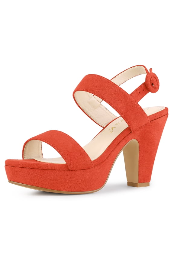 Women's Platform Heels Chunky Heel Slingback Open Toe Sandals Orange 10