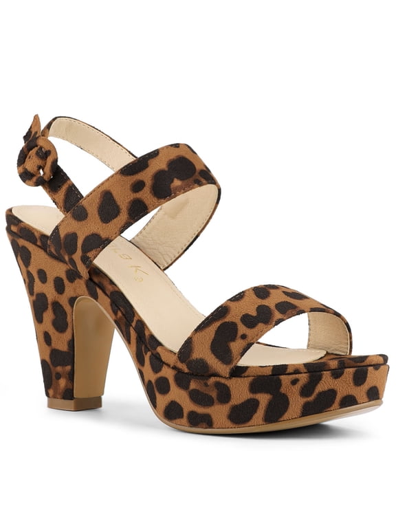 Women's Platform Heels Chunky Heel Slingback Open Toe Sandals Leopard 8.5