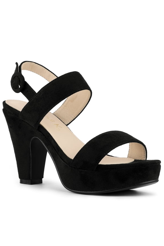 Women's Platform Heels Chunky Heel Slingback Open Toe Sandals Black 10