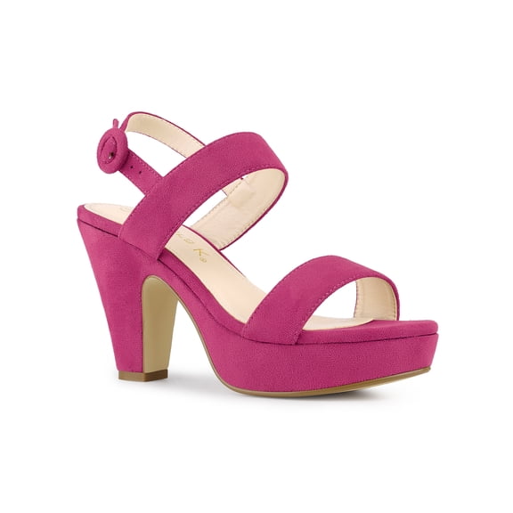 BLISSFUL STEP Women's Platform Heels Chunky Heel Slingback Open Toe Sandals Hot Pink 8.5