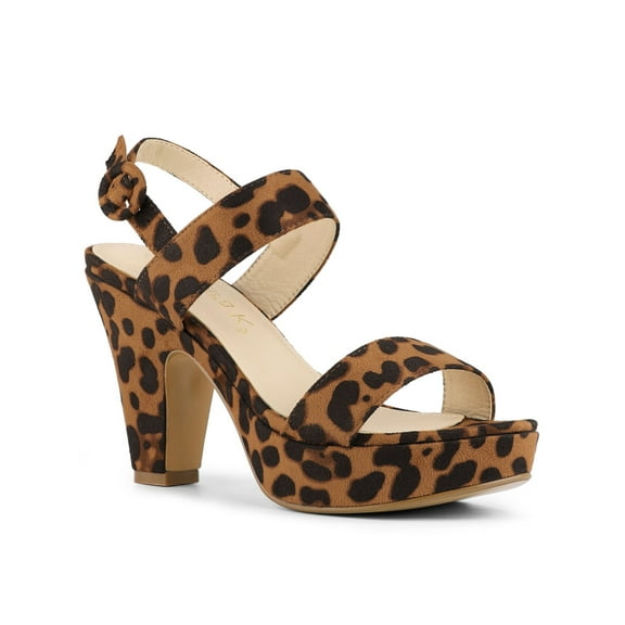 BLISSFUL STEP Women's Platform Heels Chunky Heel Slingback Open Toe Sandals Leopard 7