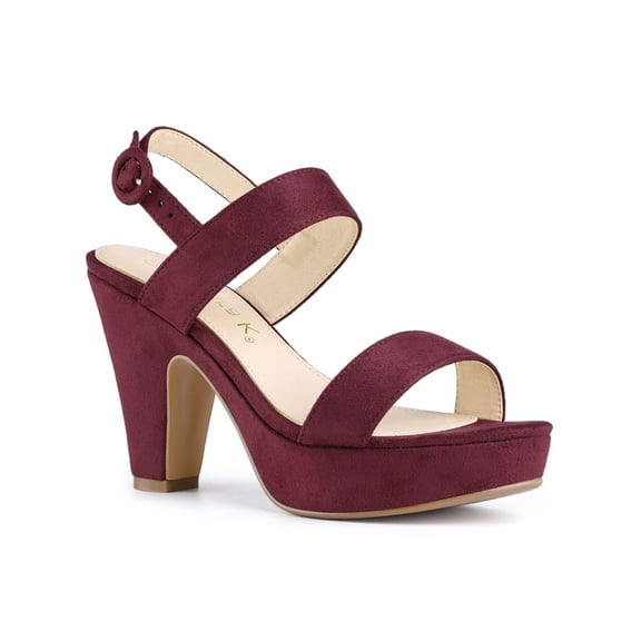 BLISSFUL STEP Women's Platform Heels Chunky Heel Slingback Open Toe Sandals Burgundy 7.5