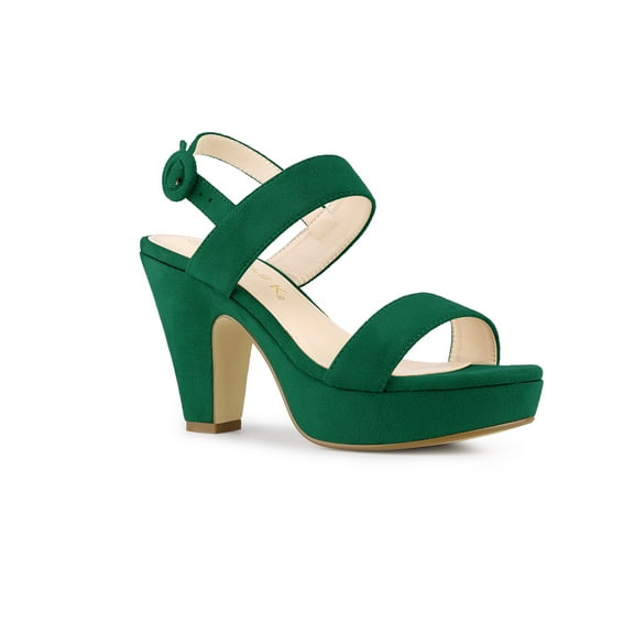 BLISSFUL STEP Women's Platform Heels Chunky Heel Slingback Open Toe Sandals Green 6