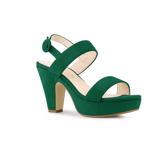 BLISSFUL STEP Women's Platform Heels Chunky Heel Slingback Open Toe Sandals Green 8.5