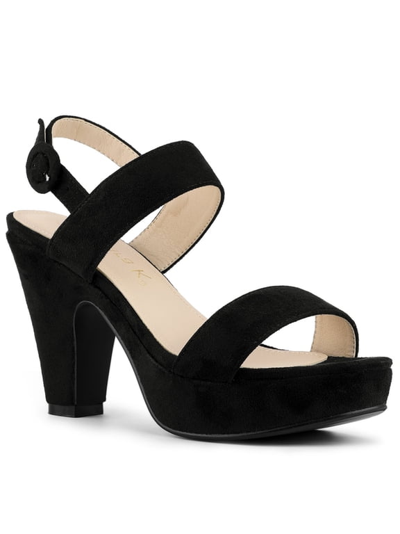 Women's Platform Heels Chunky Heel Slingback Open Toe Sandals Black 9