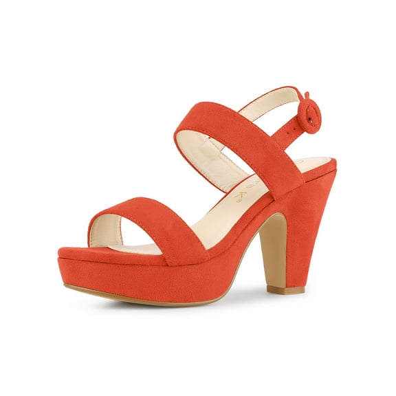 BLISSFUL STEP Women's Platform Heels Chunky Heel Slingback Open Toe Sandals Orange 7.5