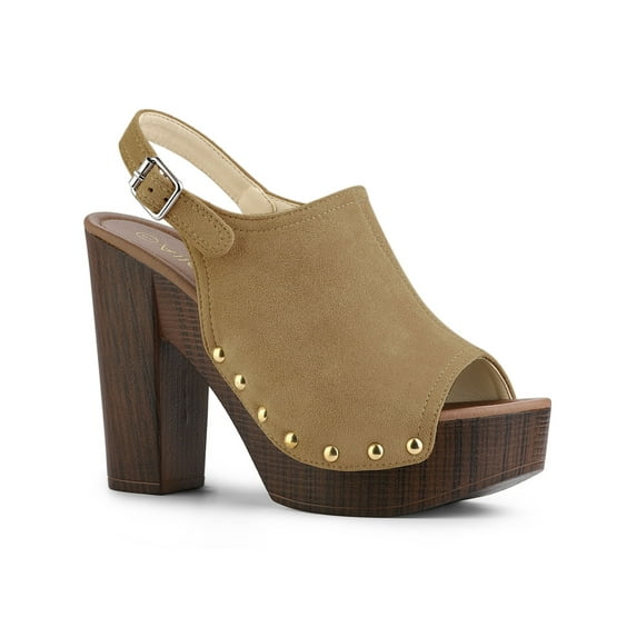 BLISSFUL STEP Valentine's Women's Shoes Chunky Heel Buckle Slingback Chunky Platform Sandals Khaki 5.5