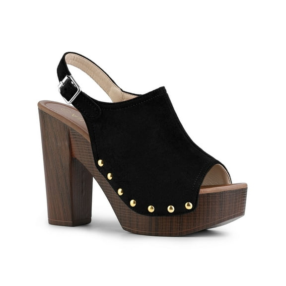 BLISSFUL STEP Women's Shoes Chunky Heel Buckle Slingback Chunky Platform Sandals Black 5.5