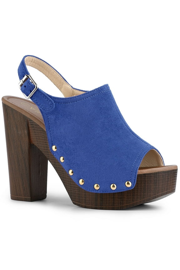 Valentine's Women's Shoes Chunky Heel Buckle Slingback Chunky Platform Sandals Dark Blue 8