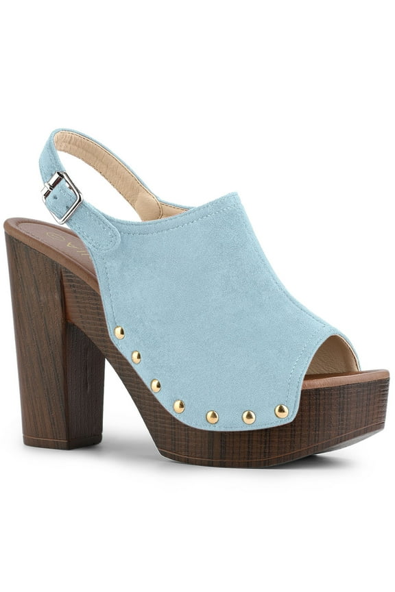 Valentine's Women's Shoes Chunky Heel Buckle Slingback Chunky Platform Sandals Sky Blue 8.5