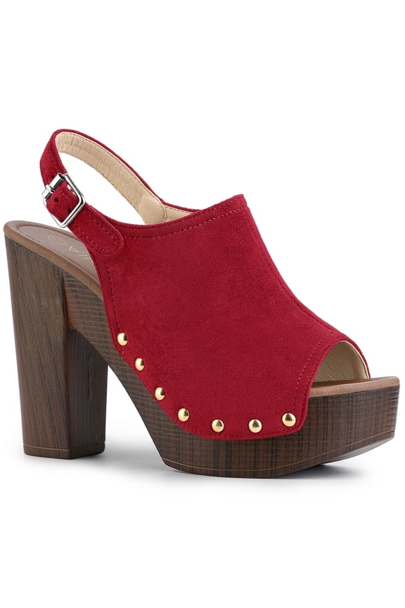Women's Shoes Chunky Heel Buckle Slingback Chunky Platform Sandals Red 8.5