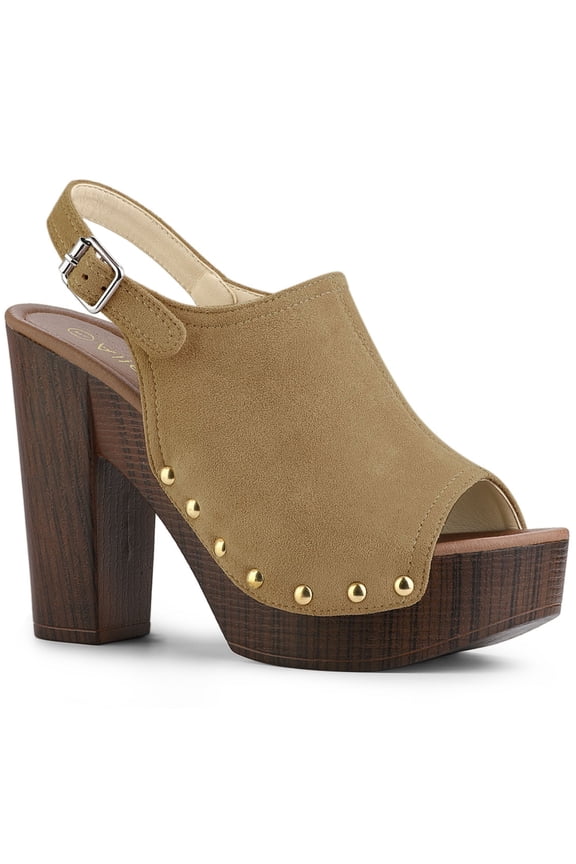 Valentine's Women's Shoes Chunky Heel Buckle Slingback Chunky Platform Sandals Khaki 8.5