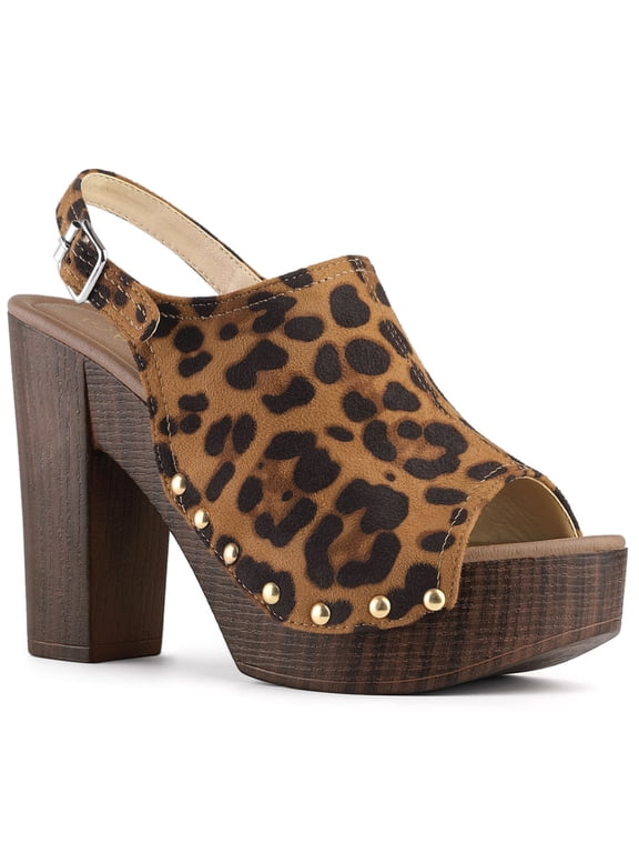 Halloween Women's Back to School Shoes Chunky Heel Buckle Slingback Chunky Platform Sandals Leopard 8