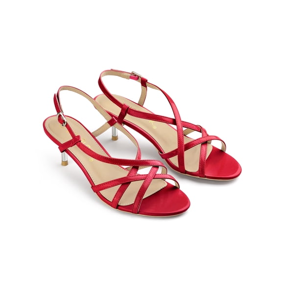 BLISSFUL STEP Women's Slingback Strappy Stiletto Heels Sandals Red 8