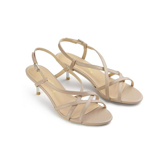 BLISSFUL STEP Women's Slingback Strappy Stiletto Heels Sandals Nude 8.5