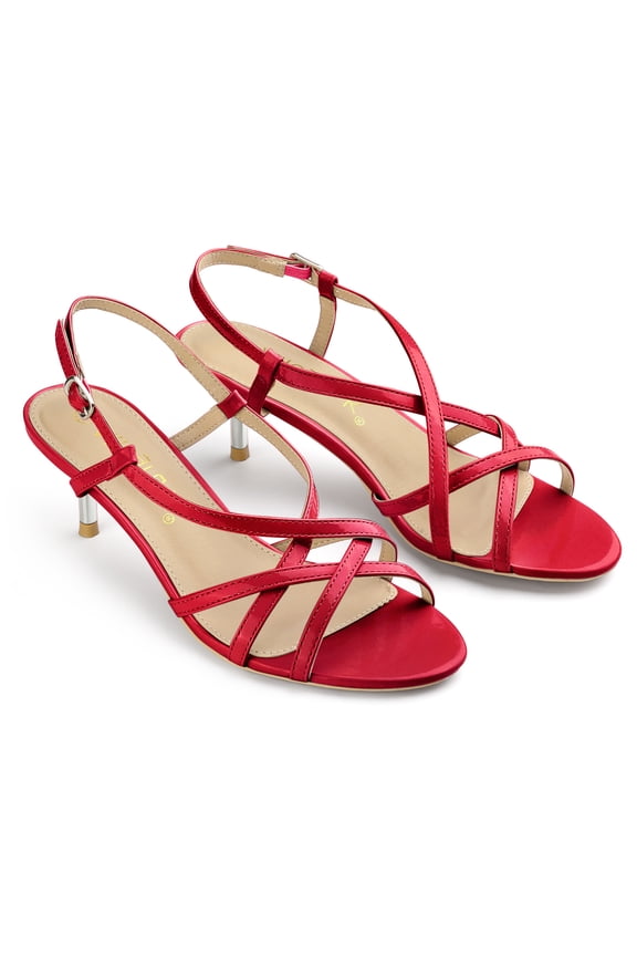 Women's Slingback Strappy Stiletto Heels Sandals Red 7