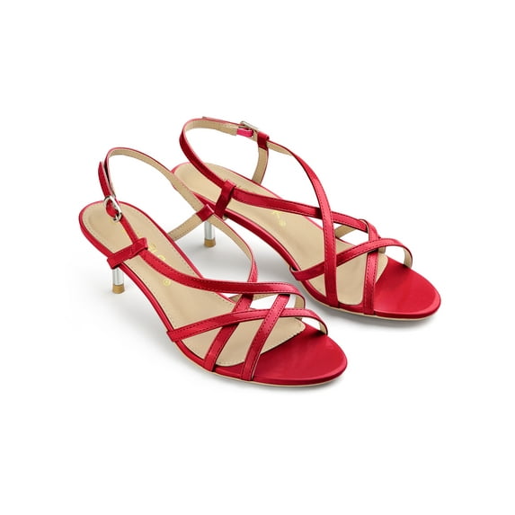 BLISSFUL STEP Women's Slingback Strappy Stiletto Heels Sandals Red 8.5