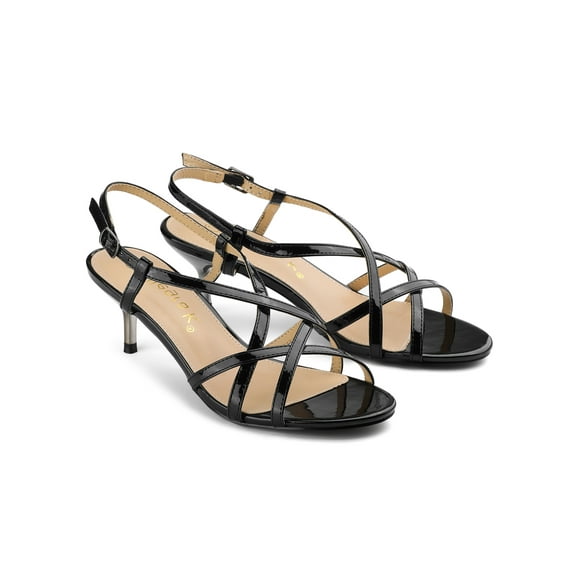 BLISSFUL STEP Women's Slingback Strappy Stiletto Heels Sandals Black 8.5