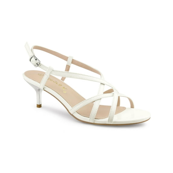 BLISSFUL STEP Women's Slingback Strappy Stiletto Heels Sandals White 7.5