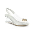 thumbnail image 1 of BLISSFUL STEP Women's Shoes Clear Wedge Heels Rhinestone Peep Toe Slingback Transparent Shoes Silver 6, 1 of 9
