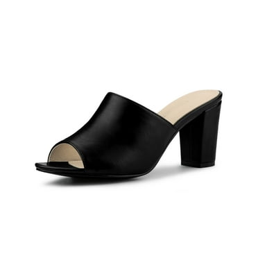Allegra K Women's Slip on Block Heel Slide Sandals Mules Black 6.5