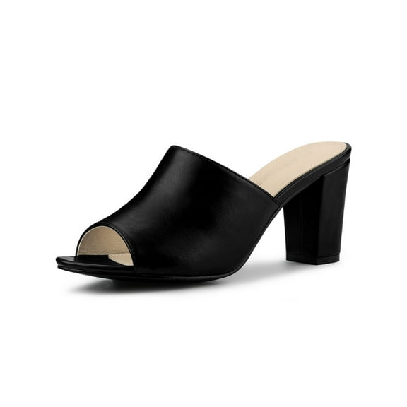BLISSFUL STEP Women's Slip on Block Heel Slide Sandals Mules Black 8