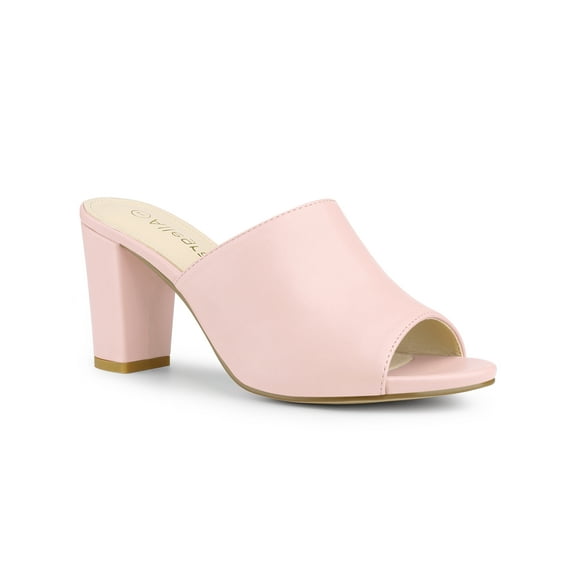 BLISSFUL STEP Women's Slip on Block Heel Slide Sandals Mules Pink 7