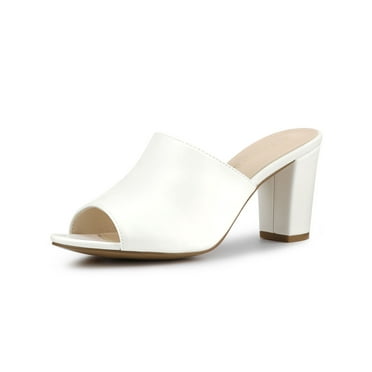 Allegra K Women's Slip on Block Heel Slide Sandals Mules White 8.5